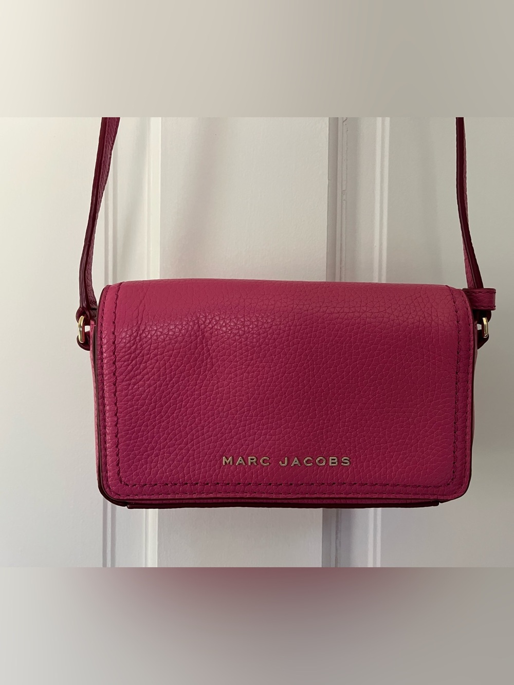 Marc Jacobs Hot Pink Pebbled Leather Crossbody with Gold Logo